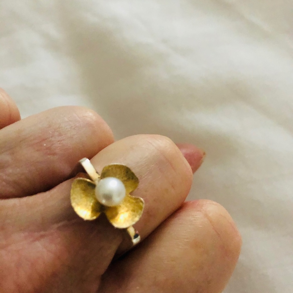 Size 7 ring Real gold dip leaf and sterling silver